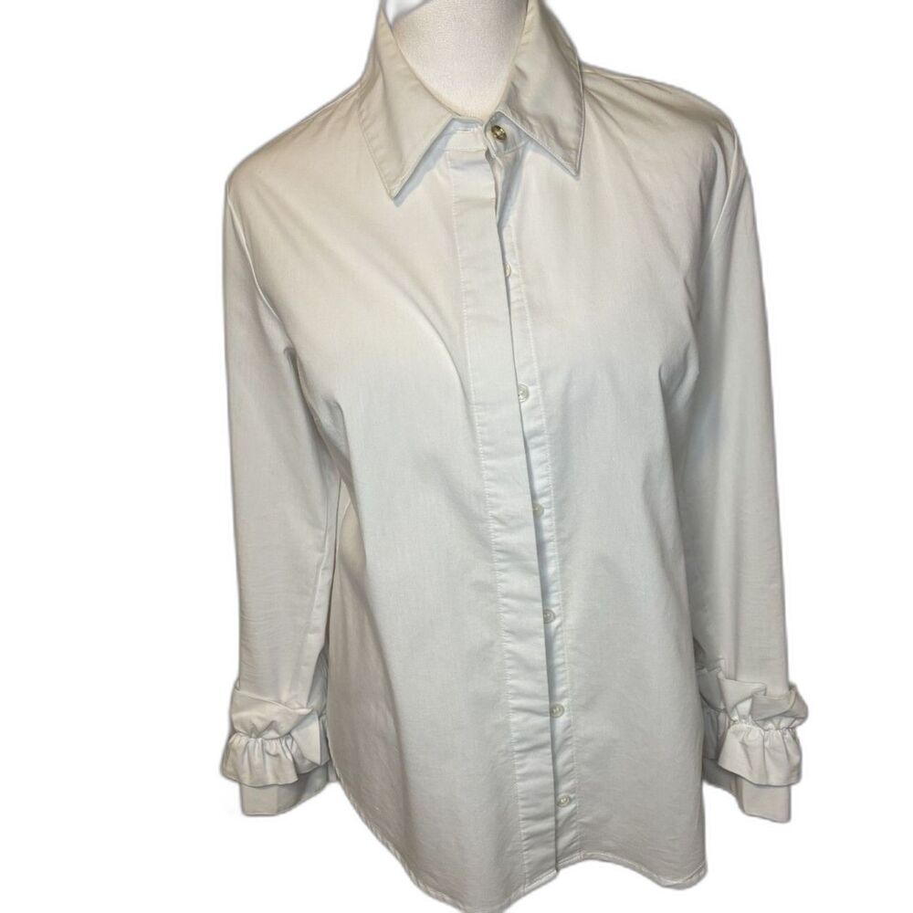 Michael Kors White Button Down Shirt Ruffled Cuffs Womens Designer